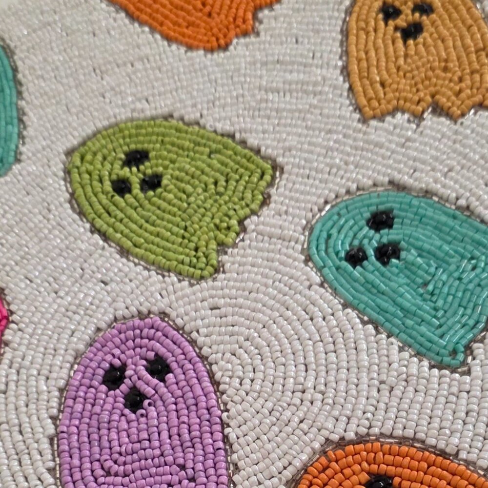 CHRISTIAN SIRIANO 15" Beaded Round Charger - Halloween Decor Ghost Placemat NEW - Picture 2 of 3